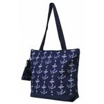 NGIL Medium Top Zipper Closure Canvas Tote Bag with Attached Matching Coin Purse For Moms and Nurses, Vintage Anchor-navy, M