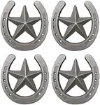 Atpxdk 4pcs Cast Iron Horseshoe with Star Wall Decor, Medium Horseshoe Durable Cast Iron for Indoor Or Outdoor