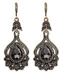 LONG Dangle Antique Art Deco Vintage Victorian Edwardian Flapper Gatsby Style Grey Smokey Quartz Slate Gray Rhinestone Earrings, Rhinestone, imitation