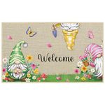 Heyfibro Welcome Spring Door Mat, Non Slip Funny Gnomes Entrance Mats Spring Summer Floral Butterfly Home Decor 29 x 17 Inch Rubber Kitchen Doormat for Holiday Seasonal Farmhouse Decoration