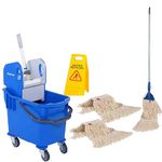 Bayersan Floor Cleaning Mopping Set 25l Bucket | Complete Mop | Mop Heads | Wet Floor Sign | Commercial | Professional Cleaner Tools (Blue)