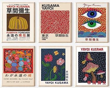 KBKBART Yayoi Kusama Wall Art Prints Set of 6, Abstract Yayoi Kusama Poster Tokyo Canvas Prints, Vintage Art Gallery Exhibition Wall Decor (8x10in, Unframed),(AMZT189)