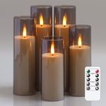 Yeelida Flameless Flickering Candles with Remote Control and Timer, Battery Operated LED Fake 2.2" x 5",6",7",8",8" Plastic Pillar Candles for Home Decor(Long-Lasting, Grey)