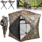 YITAHOME Hunting Blind 360° See Through Ground Blind for Deer Hunting, 3-4 Person Pop-up Hunting Deer Blind Turkey Blind with Tri-Leg Hunting Chair, Silent Magnetic Door and Carring Bag