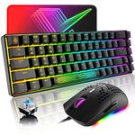 60% Gaming Keyboard and Mouse Combo,Magic-Refiner Wired Mechanical Keyboard with Chroma RGB Backlit,Full NKRO+Ergonomic Honeycomb Rainbow Led Gaming Mice for PC/Win/Mac (Black/Blue Switch)