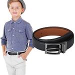 Monopa Reversible Kids Belts for Boys - Black and Brown Leather Belt for School Uniform Casual Jeans (80cm,Gunmetal)