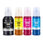 HALLOLUX 104 Ink Compatible for Epson 104 Ink Bottle Multipack for Epson EcoTank ET-2710 ET-2711 ET-2712 ET-2714 ET-2715 ET-2720 ET-2721 ET-2726 ET-4700 (Black, Cyan, Magenta, Yellow)