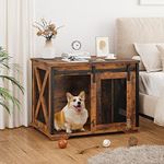 GAOMON Sliding Doors Dog Crate Furniture，Indoor Wooden Dog Crate Furniture with End Table and Flip-top Plate，Detachable Divider for Dog Kennel,Dog House, Rustic Brown