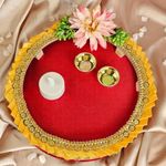 SATYAM KRAFT 1 Pc Handcrafted Round Platter Rakhi - Pooja Thali-Ideal for Rakshabandhan, shaadi Decor, Marriage, Handmade Decorative Plates for Brides Maid, Bride-Groom (Model H)