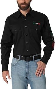 Wrangler Men's Mexico Logo Snap Western Shirt Black Large