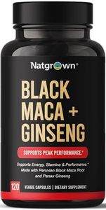 Organic Maca Root + Panax Ginseng Powder Capsules 1500 mg with Black + Red + Yellow Peruvian Maca Root & Korean Panax Ginseng Supplement for Men and Women - Vegan Pills