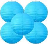 The Decor Affair Round Chinese Japanese Paper Lantern Hanging Paper Lanterns Metal Frame for Home Lamps, Party, Event Decoration Outdoor/Indoor Paper Lanterns (Set of 5) (12 Inch, Blue)