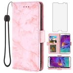 Asuwish Compatible with Samsung Galaxy Note 4 Case and Tempered Glass Screen Protector Cover Accessories Card Holder Slot Kickstand Marble Wallet Phone Cases for Glaxay Note4 N910A Not Notes Pink