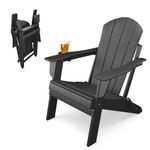 Sleek Space Adirondack Folding Chair for Garden, Patio or Deck - Arm Rests and Cup Holder - Lightweight, Weatherproof - Stylish, Durable Outdoor Furniture for Fire Pit, Beach, Poolside, Porch (Black)