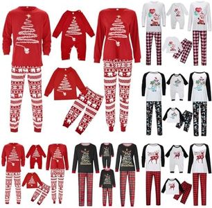 Pijama Navidad Familia Conjunto Pijama Familiar a Juego Pijamas Padres Mamá Niños Bebe Cómodo Sudadera Chándal Suéter 2 Piezas Pantalón Raya y Top de Manga Larga niño pequeño