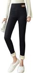 Yeokou Womens Warm Sherpa Fleece Lined Leggings High Waisted Stretchy Thick Skinny Pants(Black(Skinny)-M)