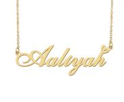 18k Gold Plated Aaliyah Name Necklace Heart Charm Pendant Stainless Steel Graduation Jewelry for Womens Teens 16"