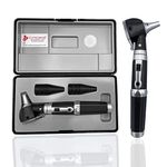 Cross Canada-Physician Fiber Optic LED Pocket Otoscope Diagnostic Set for Detection of Ear Infection or an aid in Ear Cleaning-Otoscope for Medical Student Doctor Nurse Baby Adult Pet/Animal (Silver Black)