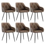 WOLTU Set of 6 Dining Chairs Kitchen Chairs Upholstered Living Room Chairs with Backrest, Armrests, Metal Legs, Ergonomic Chairs for Lounge, Office, Dressing Table Chairs, Faux Leather, Dark Brown