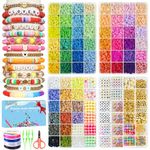 Redtwo 18000 Pcs Clay Beads Bracelet Making Kit, 64 Colors 4 Boxes Friendship Bracelet Kit for Jewelry Making, Flat Polymer Heishi Beads with Charms, Gifts Crafts Set for Girls Ages 6-12