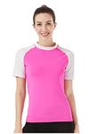 HMILES Womens UPF Short-Sleeve Rashguards - Female Quickdrying Surfing Shirt Adults Breathable Raglan Sleeve Swim Tee Wet Top Baby Pink/White 18