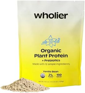 wholier Organic Plant Protein + Prebiotics. Clean Vegan Protein. 21g of Protein. 12 Real Plant Ingredients. Prebiotic Fiber. No Natural Flavors, Gums or Fillers. Vanilla Bean (1 lb. 3 oz.)