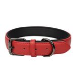 OFHome Dog Collar Leather for Small Medium Large Dogs, Soft Padded Red Dog Collar Leather with Heavy Duty D Ring Adjustable Classic Dog Collar, M