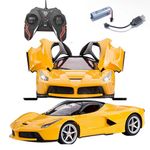 KRIMION Remote Control Car with Open able Door,Ultimate Remote Control Sports Car with Openable Doors and LED Lights - 1:16 Scale (Unit 1) (Yellow Black)