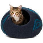 MEOWFIA Premium Felt Cat Bed Cave- Handmade 100% Merino Wool Bed for Cats and Kittens (Dark Shades) (Large, Black Aqua)