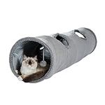 OHANA Collapsible Cat Tunnel Toy in suede, Large cat tunnels for indoor cats rabbits with 2 holes and suspended ball Dia30*130cm