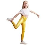 Valcatch Girls High Waisted Gymnastic Dance Leggings, Toddler Kids Children Full Length Shiny Stretchy Pants Fancy Dress Party, Elasticated Footless Sports Ballet Tights Trousers 4-14 Years