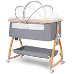 Komcot Baby Bassinet, Bedside Bassinet for Baby, 6 Height Adjustable Baby Bed, 3 in 1 Bassinet Bedside Sleeper with Wheels, Mosquito Net, Portable Bedside Crib for Infant/Baby/Newborn (Light Grey)