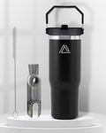 Jolada Australia Insulated Water Bottle, Insulated Tumbler with Handle and Straw, Double Walled Coffee Cup, Stainless Steel Water Bottle, Insulated Flask, Large Travel Mug (Ebony Black, 30oz)