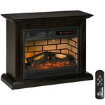 HOMCOM 31" Electric Fireplace with Dimmable Flame Effect and Mantel, Freestanding Heater Corner Firebox with Log Hearth and Remote Control, 1400W, Brown