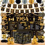 60th Birthday Decorations for Men Women: NO-DIY 20PCS Black Gold Back in 1964 Party Decor for Him Her - Vintage Cheers to 60 Years Banner Backdrop Greeting Card Swirls Honeycomb Balls Centerpieces