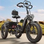 PUCKIPUPPY Electric Tricycle for Adults, Full Suspension & Reverse Gear 960W Peak Electric Trike Max 55 Miles-Black