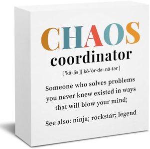 Chaos Coordinator Gifts Office Decor Wooden Box Sign, Administrative Professional Day Gifts Thank You Gifts for Boss Coworker Teacher Nurse Decorative Office Desk Accessories Table Shelf Plaque Sign