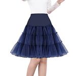 SHIMALY Women's 50s Vintage Petticoat 26" Underskirt Rockabilly Tutu Skirt (L-XL,Navy Blue)