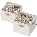 SONGMICS Shoe Organisers for up to 16 Pairs Each, Space-Saving Shoe Storage, Adjustable Dividers, Stackable, Transparent Lid, for Closet, Set of 2, Cappuccino Beige LSP622LH01