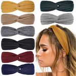 Huachi Headbands for Women Twist Knotted Boho Stretchy Hair Bands for Girls Criss Cross Turban Plain Headwrap Yoga Workout Vintage Hair Accessories, Solid Color, 8Pcs