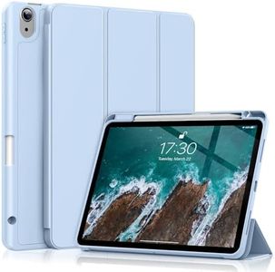 KVTVOU New iPad Air 11-inch (M2) 2024 Case, iPad Air 5th Generation (2022) / Air 4th Gen (2020) 10.9 inch Case with Pencil Holder, Smart Slim Trifold Stand Soft Back Cover, Auto Sleep/Wake, Blue