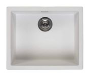 Reginox Amsterdam 50 PW Single Bowl Integrated Regi-Granite Metal Kitchen Sink, Heavy-Duty Inset and Undermount Sinks with Overflow Drainer, Waste Kit, Clips and Seals, Pure White