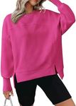 BTFBM Women's Casual Crewneck Sweatshirts 2025 Spring Fall Clothes Long Sleeve Side Slit Workout Fleece Pullover Tops(Rose Red, Medium)