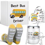 FoldTier 5 Pcs School Bus Driver Appreciation Gifts for Women Men 12oz Bus Driver Tumbler with Lid and Straw Bus Driver Socks Stainless Steel Keychain Acrylic Heart Sign Gift Box for Bus Driver Gift