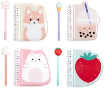 Yoobi Kawaii Mini Notebooks & Squishy Topper Pens – Cute Spiral Notebook Set with Puffy Covers – 80 Pages Each – Gift for Kids – Set of 4