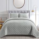 Mocaletto Reversible Quilts Set King Size, 3 Piece Gray Quilt with Pillow Shams, Point Pattern Microfiber Bedspread, Lightweight Soft All Season Coverlet for Bedroom,Hotel &Gift