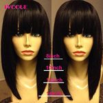 Malaysian Virgin Human Hair Short Bob Wig with Full Bangs Silky Straight Machine Made Open Weft Non Lace Wig for Black Women (12inch)