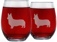 Corgi Stemless Wine Glasses (Set of 2) | Unique Gift for Dog Lovers | Hand Etched with Breed Name on Bottom