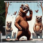 Ambesonne Bear Shower Curtain, Funny and Cool Wild Woodland Animals in Sunglasses Cartoon Gang, Cloth Fabric Bathroom Decor Set with Hooks, 69" W x 70" L, Pale Blue Umber and Chocolate