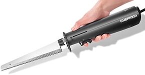 Chefman Electric Knife with Bonus Carving Fork & Space Saving Storage Case Included One Touch, Durable 8 Inch Stainless Steel Blades, Rubberized Black Handle, BPA Free, 120 Volts and Watts